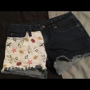 Skulls and sailors denim high rise shorts